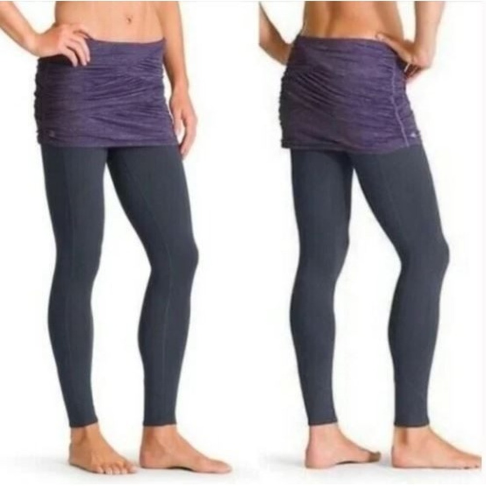 Athleta Skirted Leggings Purple Charcoal Gray Ruched Yoga Crop L Yin Yang